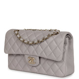 Chanel Small Classic Double Flap Bag Grey Lambskin Light Gold Hardware