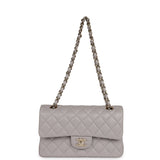 Chanel Small Classic Double Flap Bag Grey Lambskin Light Gold Hardware