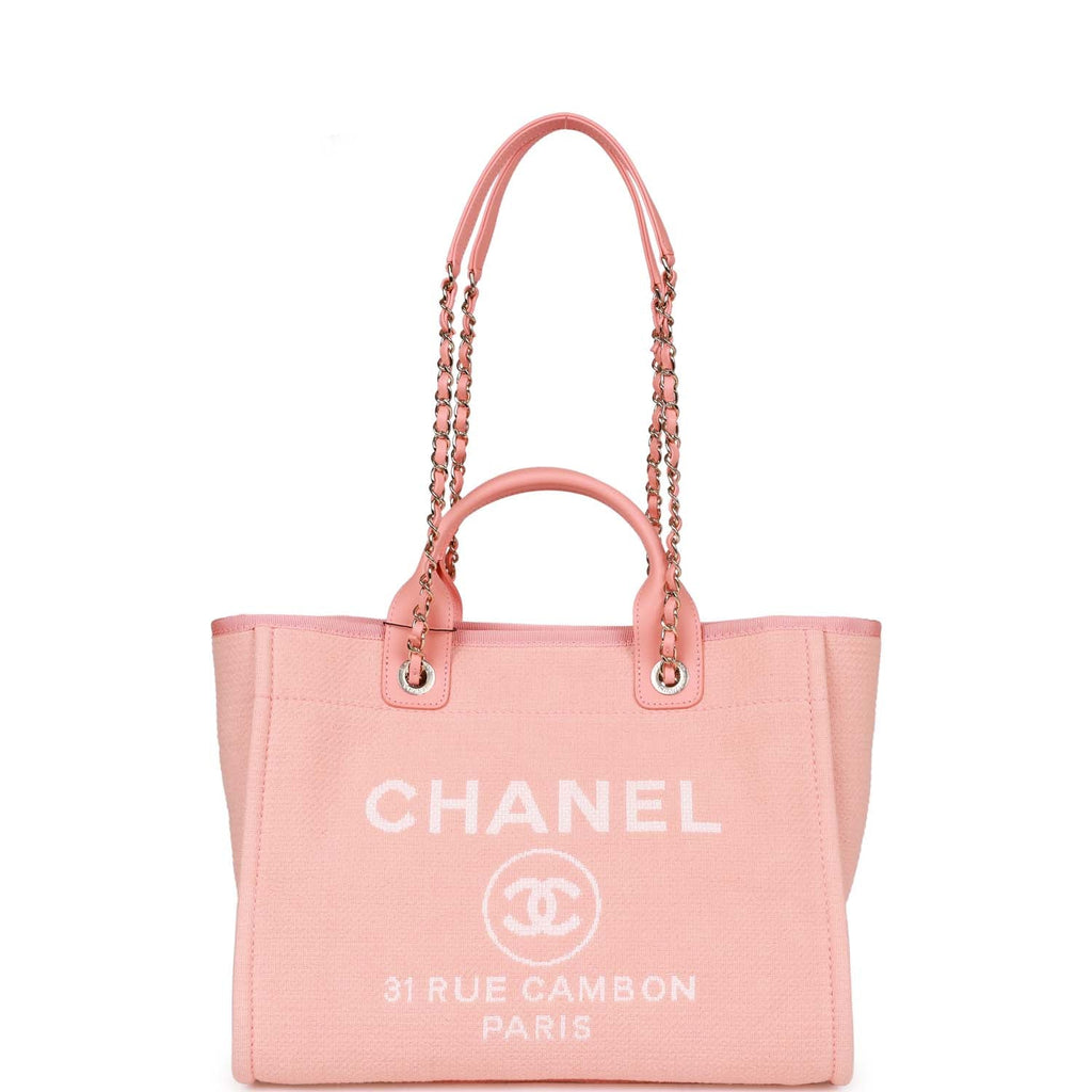 Chanel Small Deauville Shopping Bag Pink Boucle Light Gold