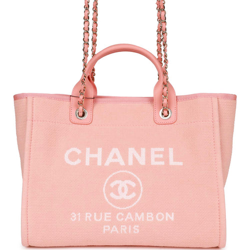 Chanel Small Deauville Shopping Bag Pink Boucle Light Gold Hardware
