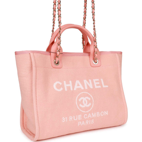 Chanel Small Deauville Shopping Bag Pink Boucle Light Gold Hardware