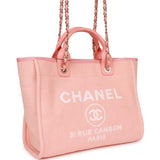 Chanel Small Deauville Shopping Bag Pink Boucle Light Gold Hardware