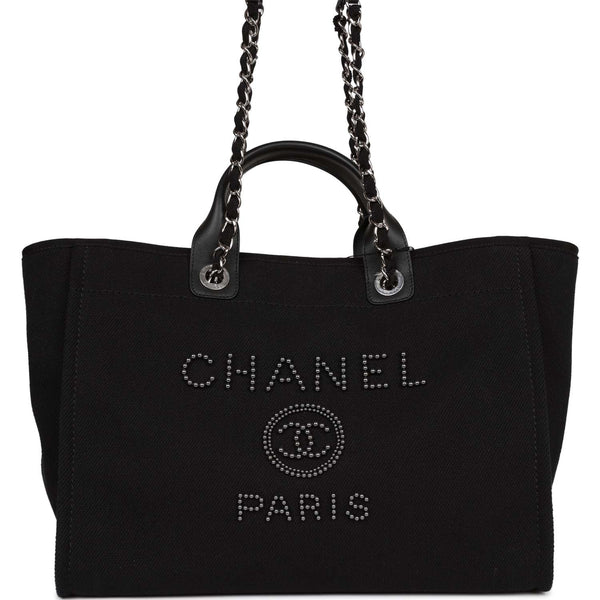 Chanel Small Deauville Shopping Bag Black Canvas and Calfskin