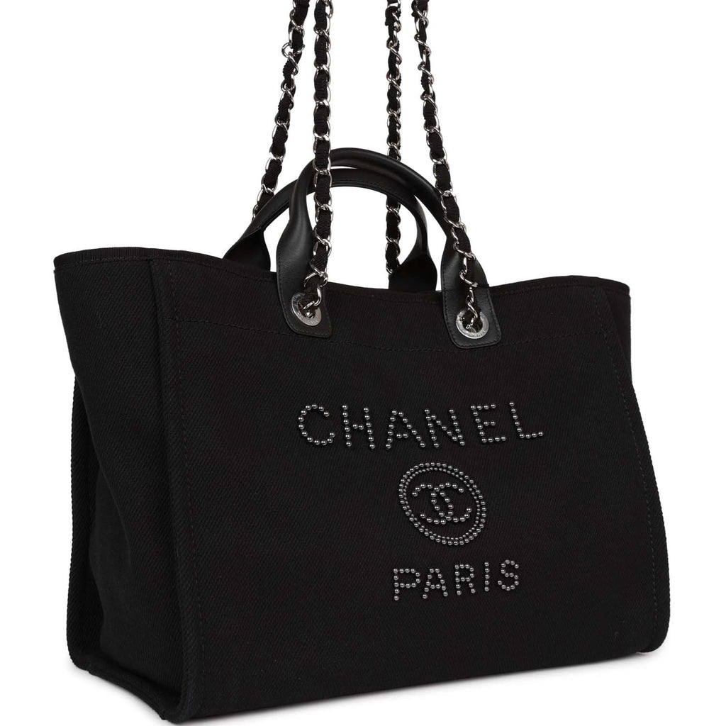 Chanel Large Deauville Shopping Bag Imitation Pearl and Black Canvas S –  Madison Avenue Couture