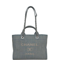 Chanel Small Deauville Shopping Tote Distressed Blue Denim Aged Silver Hardware
