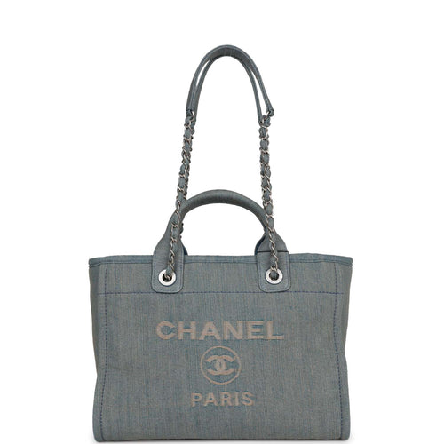 Chanel Small Deauville Shopping Tote Distressed Blue Denim Aged Silver Hardware