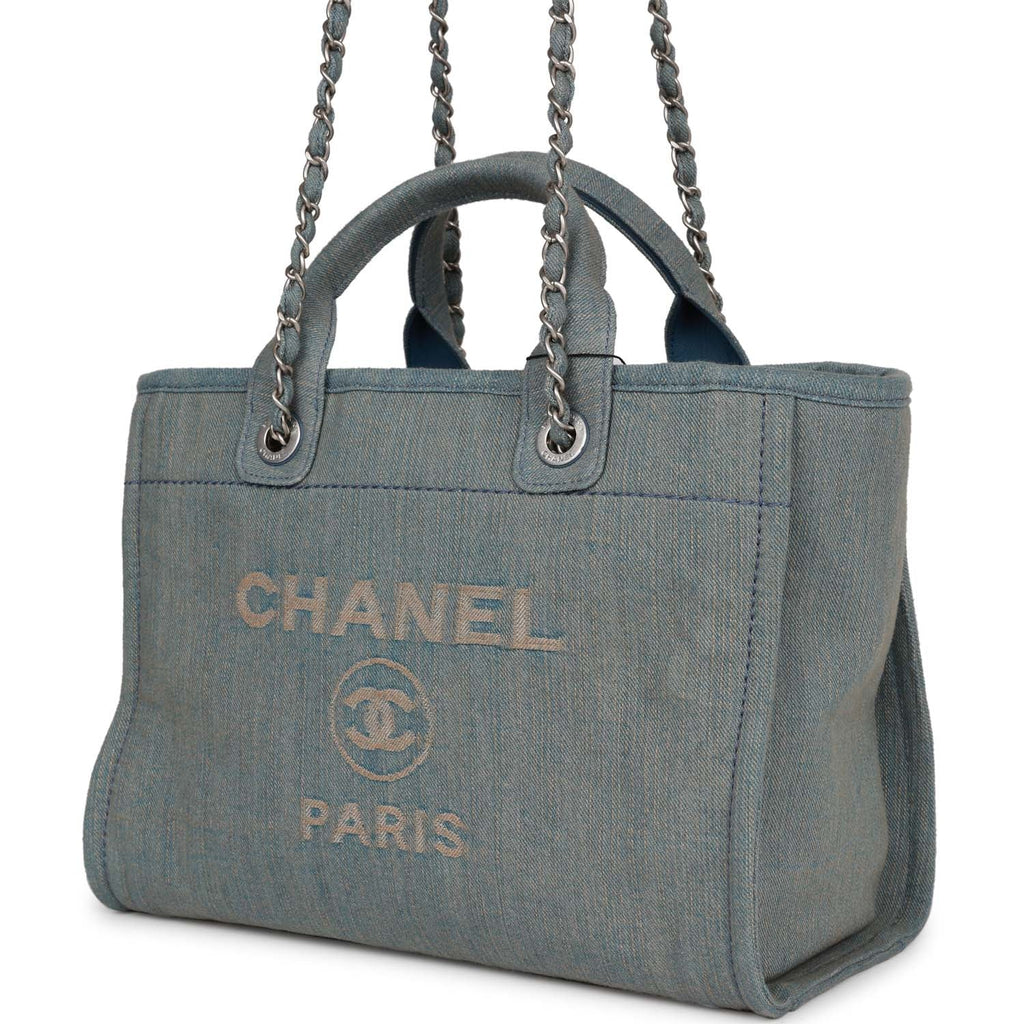 CHANEL Canvas Deauville Large Tote Denim Blue Shoulder Handbag-US
