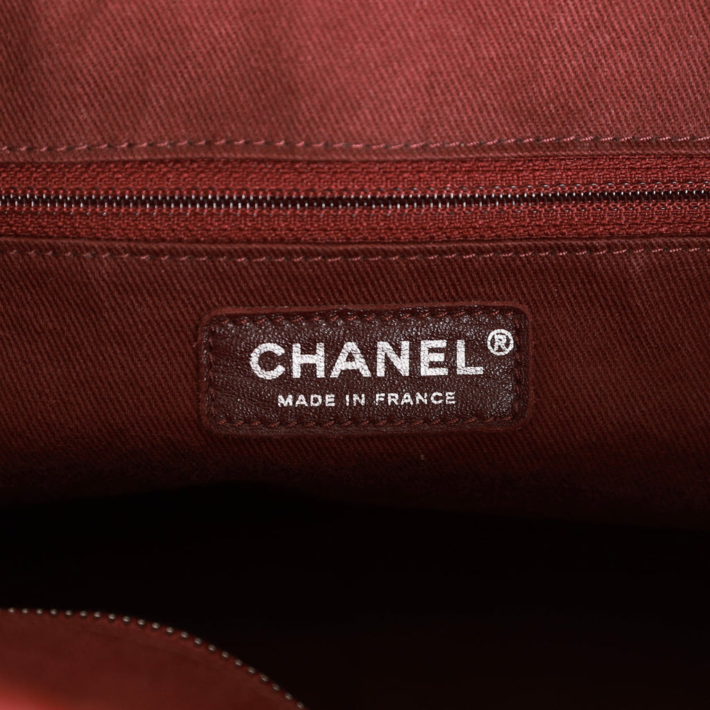 Pre-owned Chanel Large Duo Tote Bag Burgundy Calfskin Ruthenium Hardware