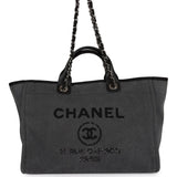 Chanel Medium Deauville Shopping Tote Dark Grey Denim Silver Hardware