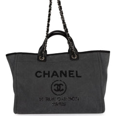 Chanel Medium Deauville Shopping Bag Dark Grey Denim Silver