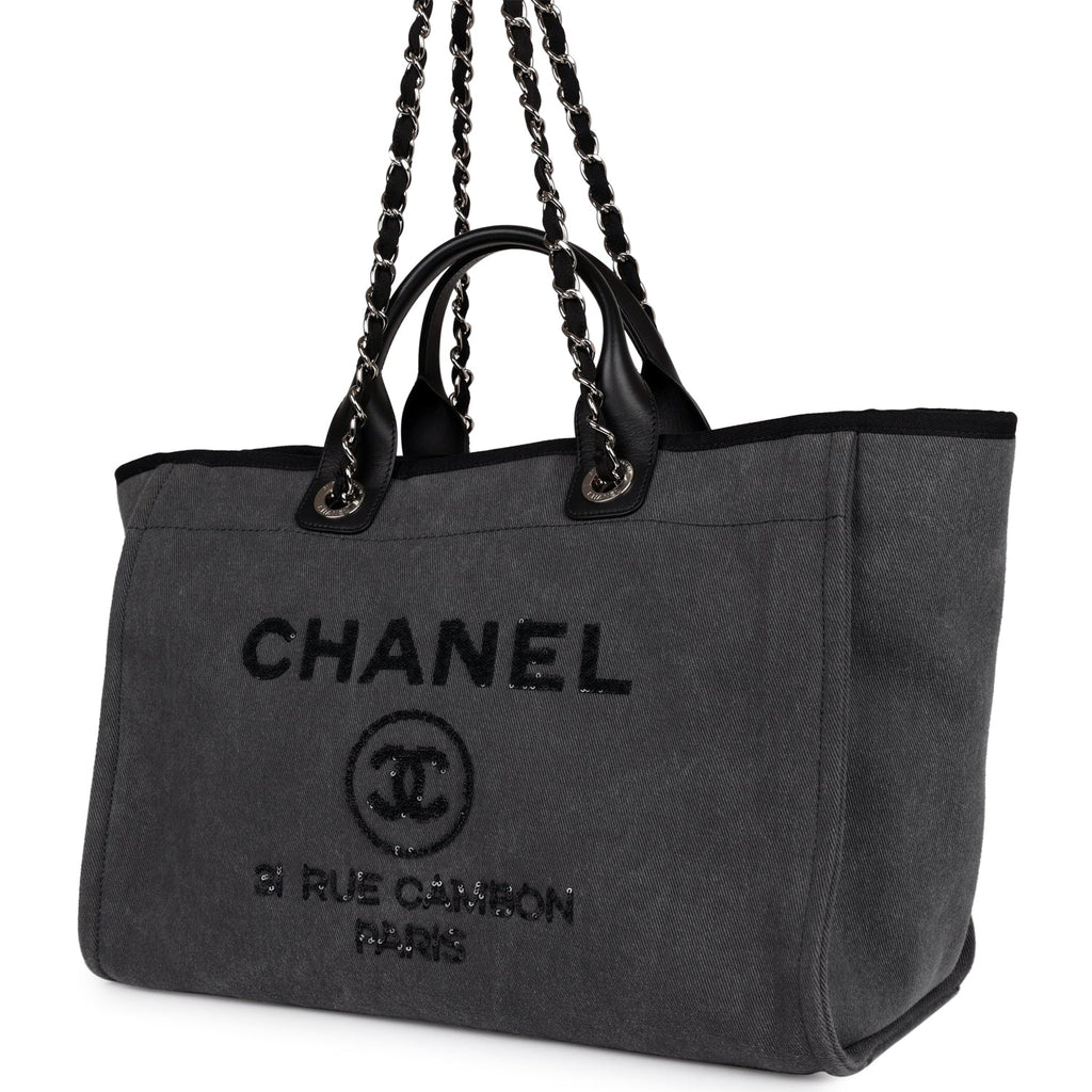 Chanel Shopping Bag Felt/Calfskin Silver-tone Large Gray/Beige in  Felt/Calfskin with Silver-tone - US