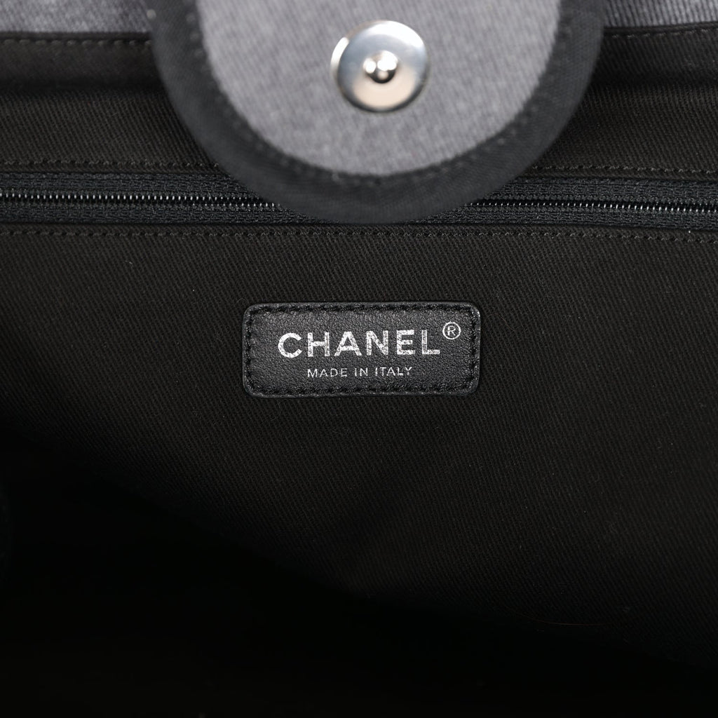 Chanel Medium Deauville Shopping Bag Dark Grey Denim Silver Hardware