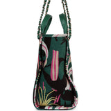 Chanel Small Deauville Shopping Tote Green and Pink Tropical Floral Velvet Light Gold Hardware