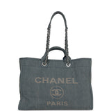 Chanel Large Deauville Shopping Tote Distressed Blue Denim Silver Hardware