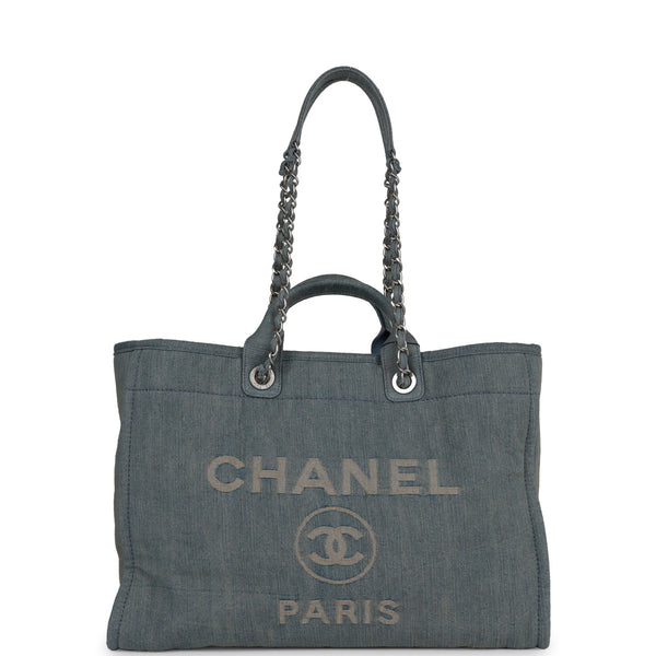 Pre-owned Chanel Small Deauville Shopping Bag Blue Caviar Antique Gold  Hardware