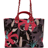 Chanel Small Deauville Shopping Tote Grey and Pink Tropical Floral Velvet Light Gold Hardware