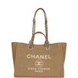 Chanel Large Deauville Shopping Tote Beige Canvas Gold Hardware