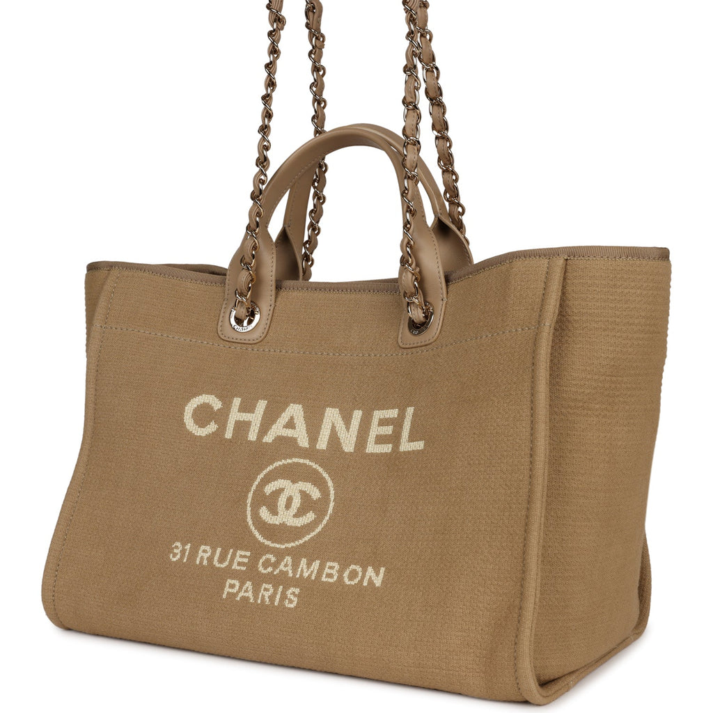 Chanel Large Deauville Shopping Tote Beige Canvas Gold Hardware Beige New Canvas