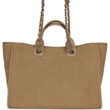 Chanel Large Deauville Shopping Tote Beige Canvas Gold Hardware