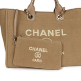 Chanel Large Deauville Shopping Tote Beige Canvas Gold Hardware