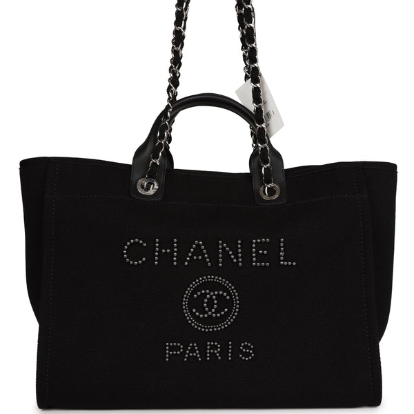 Chanel Deauville Large Shopping Bag Black Canvas With Silver