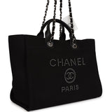 Chanel Large Deauville Shopping Tote Black Canvas Silver Hardware