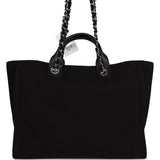 Chanel Large Deauville Shopping Tote Black Canvas Silver Hardware