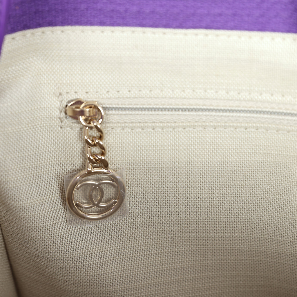 Chanel Small Deauville Shopping Bag Purple Canvas Gold Hardware