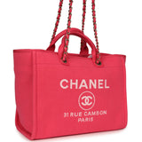 Chanel Medium Deauville Shopping Tote Hot Pink Canvas Light Gold Hardware
