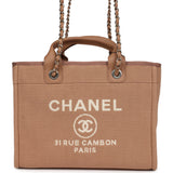 Chanel Small Deauville Shopping Tote Beige Canvas Light Gold Hardware