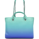 Chanel Small Deauville Shopping Tote Blue and Green Ombre Calfskin Silver Hardware
