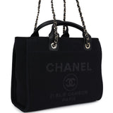 Chanel Small Deauville Shopping Tote Black Canvas Light Gold Hardware