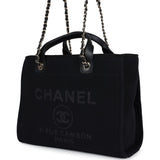 Chanel Small Deauville Shopping Tote Black Canvas Light Gold Hardware