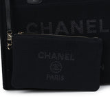 Chanel Small Deauville Shopping Tote Black Canvas Light Gold Hardware