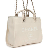Chanel Small Deauville Shopping Tote Ivory Canvas Light Gold Hardware