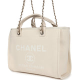 Chanel Small Deauville Shopping Tote Ivory Canvas Light Gold Hardware