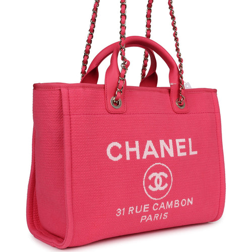 Chanel Small Deauville Shopping Tote Hot Pink Canvas Light Gold Hardware