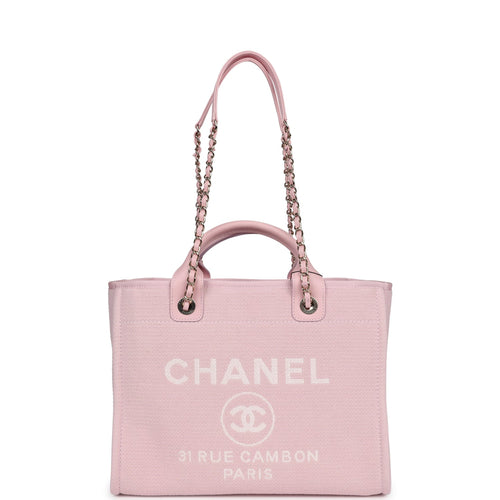 Chanel Small Deauville Shopping Tote Light Pink Canvas Light Gold Hardware