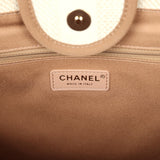 Chanel Medium Striped Deauville Shopping Tote Light Beige Raffia Light Gold Hardware