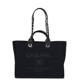 Chanel Medium Deauville Shopping Tote Black Canvas Silver Hardware