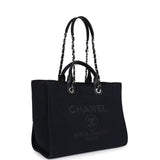 Chanel Medium Deauville Shopping Tote Black Canvas Silver Hardware