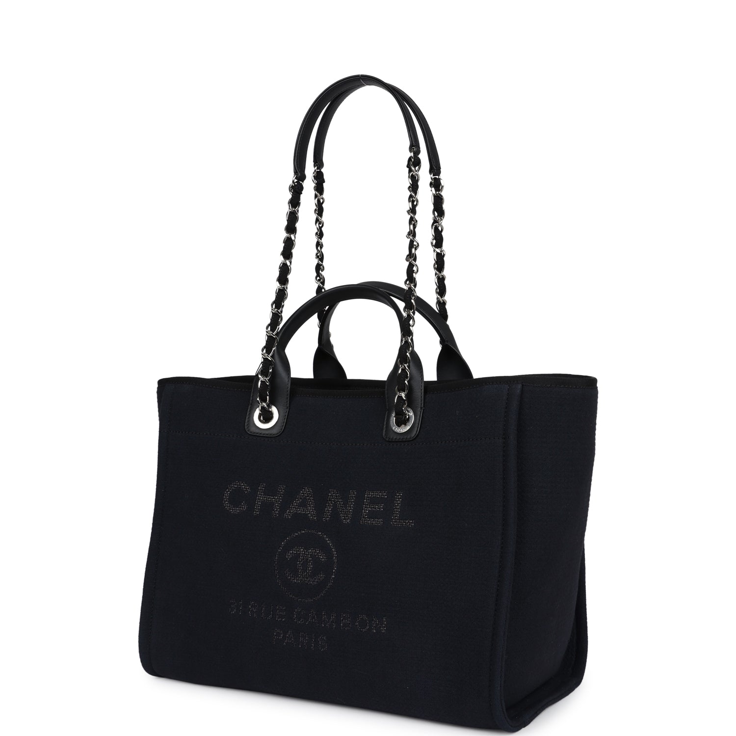 CC DEAUVILLE LARGE 38 TOTE BAG IN BLACK CANVAS GOLD HARDWARE
