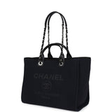 Chanel Medium Deauville Shopping Tote Black Canvas Silver Hardware