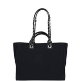 Chanel Medium Deauville Shopping Tote Black Canvas Silver Hardware