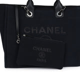 Chanel Medium Deauville Shopping Tote Black Canvas Silver Hardware