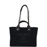 Chanel Small Deauville Shopping Tote Black Canvas Light Gold Hardware