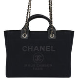 Chanel Small Deauville Shopping Tote Black Canvas Light Gold Hardware