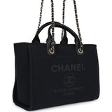 Chanel Small Deauville Shopping Tote Black Canvas Light Gold Hardware