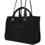 Chanel Small Deauville Shopping Tote Black Canvas Light Gold Hardware