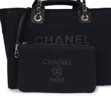 Chanel Small Deauville Shopping Tote Black Canvas Light Gold Hardware